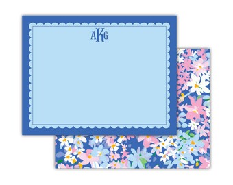 Set of Scalloped Floral Note Cards | Custom Stationery | Thank You Note | Monogrammed Flat Notes | Gift Idea For Her