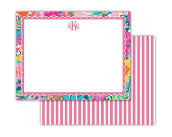 Bright Floral Scallop Border Flat Notes | Floral Stationery | Thank You Note | Preppy Stationery | Mom Gift Ideas | Mother's Day Gift