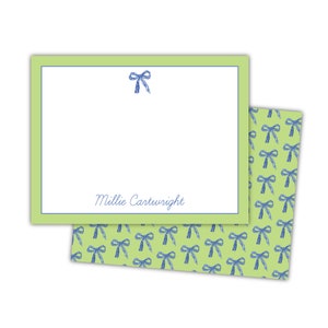 Set of Custom, Personalized Blue and Green Bow Flat Notes | Custom Note Cards | Monogrammed Note Cards | Gift For Mom | Gift For Her