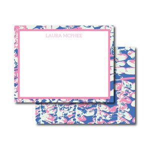 Set of Custom, Personalised Blue and Pink Fern Pop Notecards | Custom Notecards | Monogrammed Notecards | Personalised Stationery