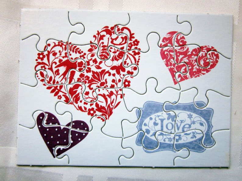 Small Jigsaw Puzzle With Hearts and Love Stamp Write Your Own Etsy