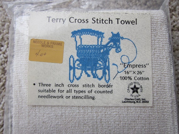 Terry Cloth Counted Cross Stitch Cotton Towel / Use Your Own Pattern terry cloth towel / New in Package