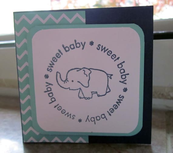 Handstamped Mini Card For Baby Boy in Blues; Sweet Baby card; Stampin' Up! baby boy card; baby boy greeting card