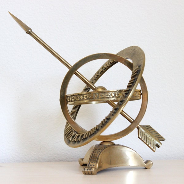 Vintage Brass Armillary - Sphere - Arrow - Globe - Sundial - Roman Numerals - Father's Day Gift