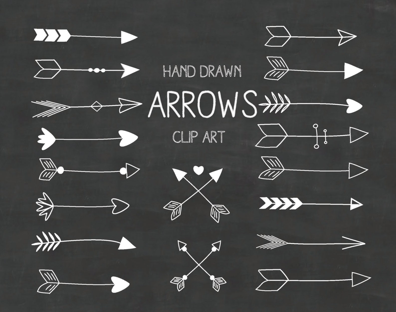 White Hand Drawn Arrows Clipart A set of 18 chalkboard Etsy