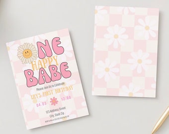 One Happy Babe Birthday Invitation: Groovy Girl 1st Birthday (Digital Download)