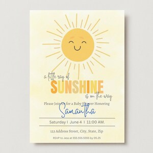 Sunshine Baby Shower Invitation | Boho Sunshine Shower | A Little Ray of Sunshine | Gender Neutral l Shower | Printable Editable Template