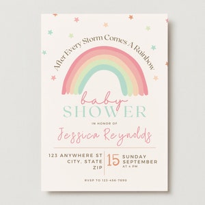 Faire-part de baby shower arc-en-ciel : modèle bohème (téléchargement numérique)