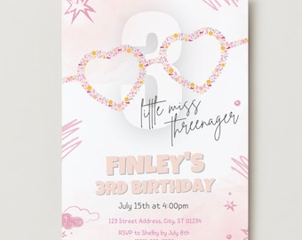 Threenager Birthday Invitation: Pink Diva Party (Digital Invite)