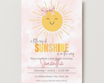 Invitation baby shower soleil : modèle fille bohème (téléchargement numérique)