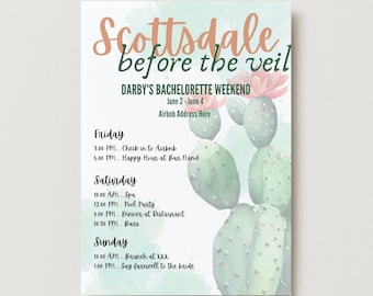 Scottsdale Bachelorette Itinerary Template: Printable Editable Design