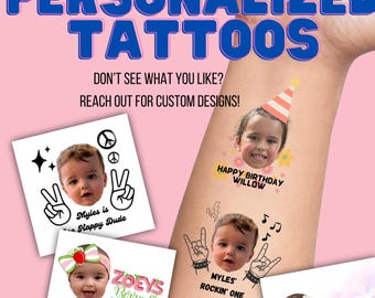Birthday Face Tattoos, 1st Birthday, Kids Party Favors, Born to Rock Party, Retro Groovy, Personalized Tattoos, Kids Stickers, Custom Tattoo