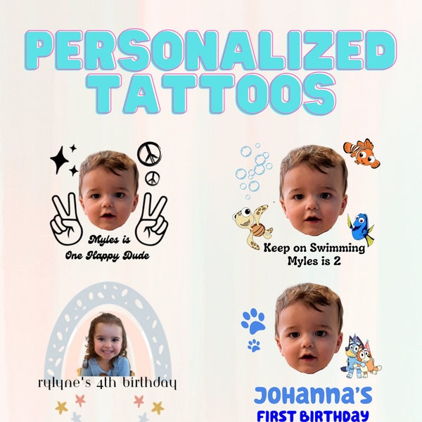 Birthday Face Tattoos | 1st Birthday | Kids Party Favors | Born to Rock Party | Retro Groovy | Personalized Tattoos | Kids Stickers | Custom