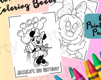 Páginas para colorear de Minnie Mouse / Favores de la fiesta de cumpleaños / Página de actividades para niños / Libro para colorear para niños / Cumpleaños de Minnie Mouse / Favor personalizable