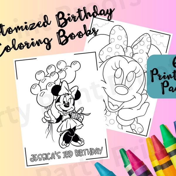 Coloriages Minnie Mouse | Faveurs de fête d'anniversaire | Page d'activités pour enfants | Livre de coloriage pour enfants | Anniversaire de Minnie Mouse | Faveur personnalisable