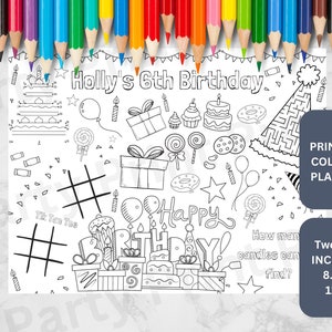 Personalized Birthday Coloring Placemat: Kids&#39; Party Activity (Digital Download)