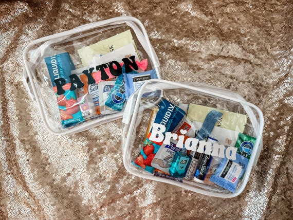 Personalized Clear Makeup Bag: Bachelorette Party Hangover Kit, Girls Trip, 30th Birthday, Survival Kits, Recovery Kits, 21st Birthday