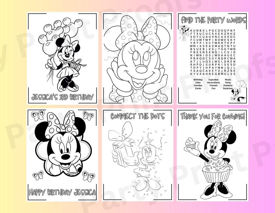 Minnie Mouse Coloring Pages Birthday Party Favors - Etsy