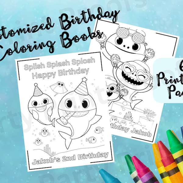 Baby Shark Coloring Pages, Birthday Party Favors, Kids Activity Page, Kids' Coloring Book, Baby Shark Birthday, Customizable Favor, Pinkfong