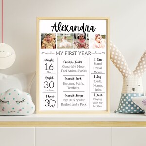 Editable First Birthday Milestone Poster: Photo Board (Digital Download)