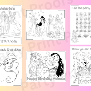 Disney Prinses Kleurplaten | Verjaardagsfeest Gunsten | Activiteitenpagina voor kinderen | Kleurboek voor kinderen | Prinses verjaardag | Aanpasbare gunst