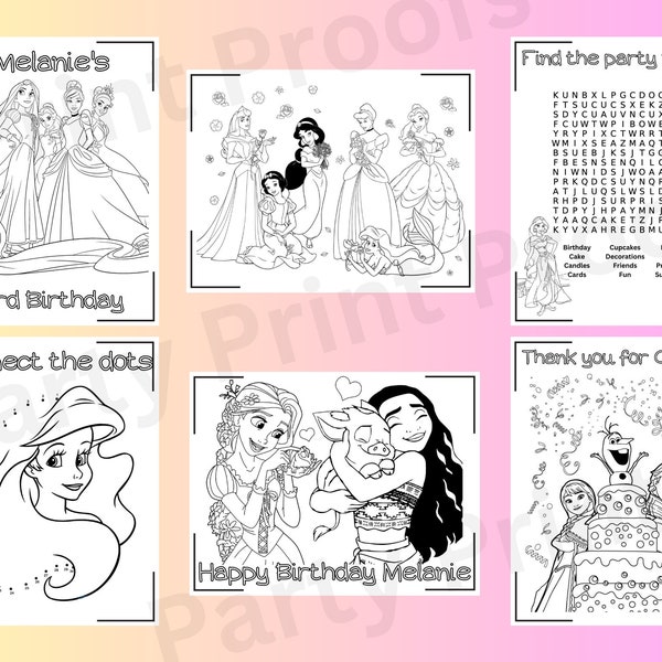 Disney Princess Coloring Pages | Birthday Party Favors | Kids' Activity Page | Kids' Coloring Book | Princess Birthday | Customizable Favor