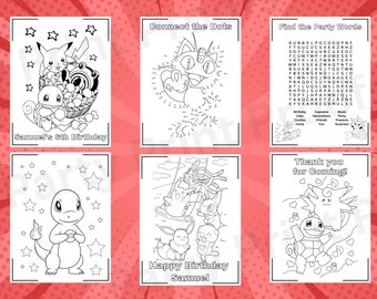 Pokemon Coloring Pages, Birthday Party Favors, Kids' Activity Page, Kids' Coloring Book, Pokemon Birthday, Customizable Favor, Pikachu Party