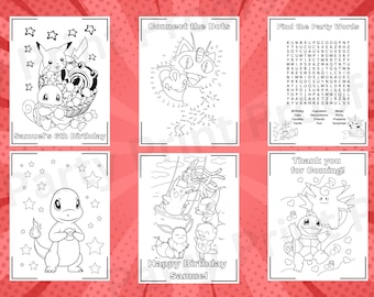 Pokemon Coloring Pages, Birthday Party Favors, Kids' Activity Page, Kids' Coloring Book, Pokemon Birthday, Customizable Favor, Pikachu Party