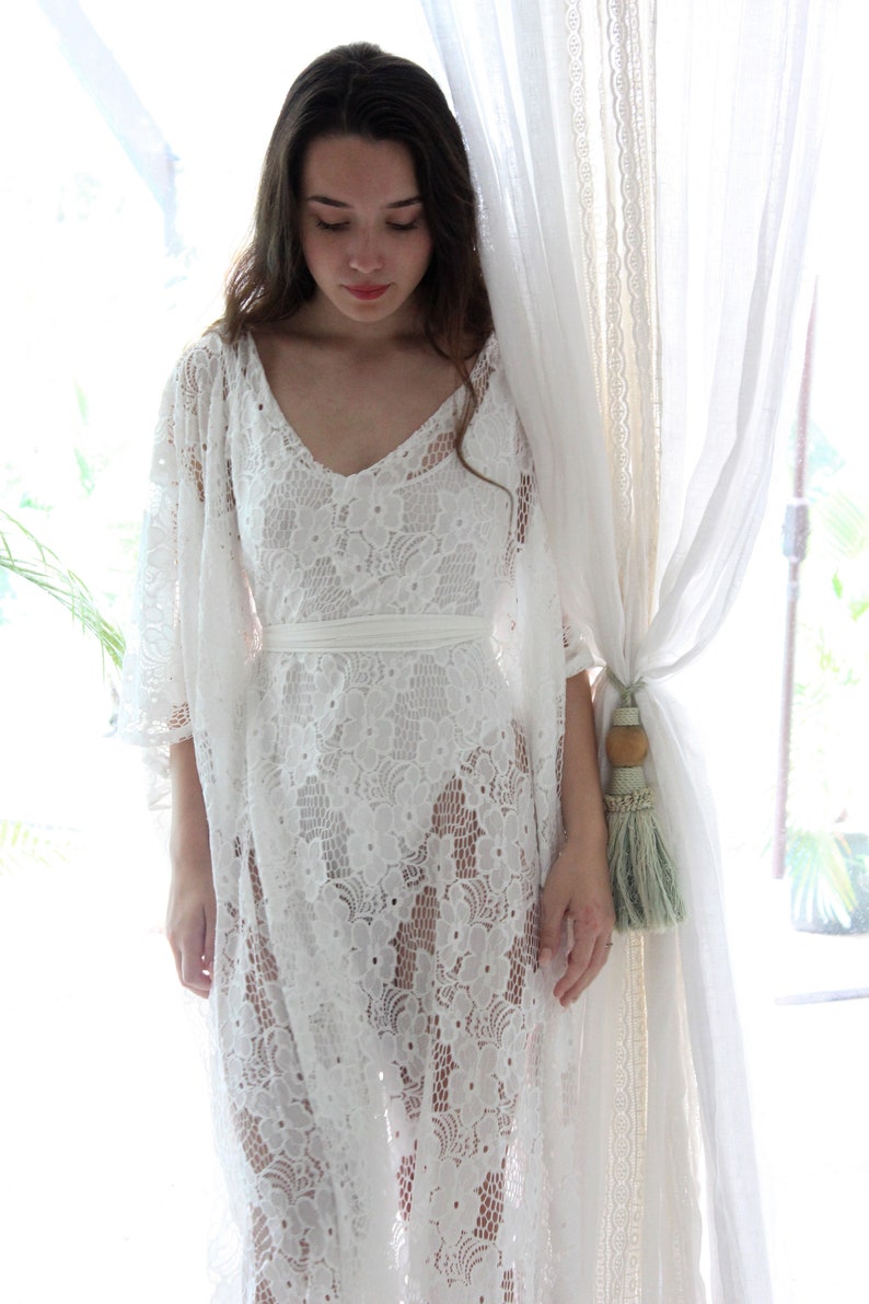 Wedding dress bohemian wedding gown lace boho dress beach wedding caftan wedding robe