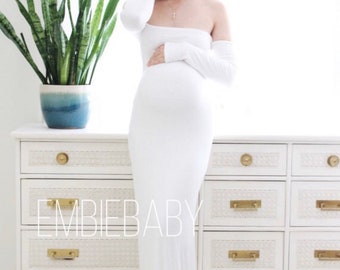 Maternity dress-dress fitted Photo Prop Stretch Jersey Long Maxi Dress Long sleeve Gender Reveal maternity gown