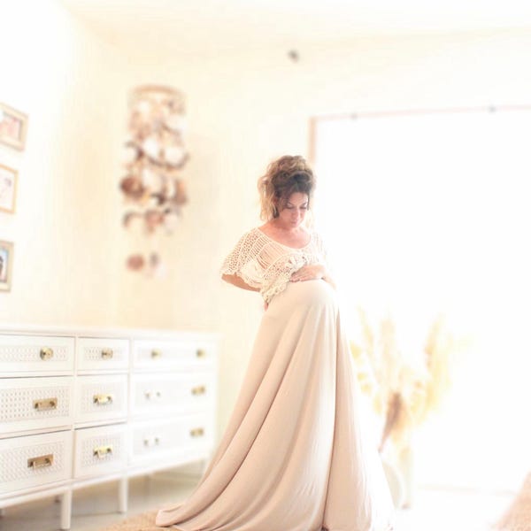 Baby shower dress/ special event/ bohemian Maternity dress for photo shoot/maternity wedding- babydoll sweetheart long sleeve