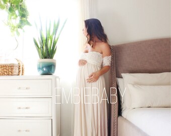 Maternity gown photo shoot baby shower maternity dress- the lace wrap babydoll