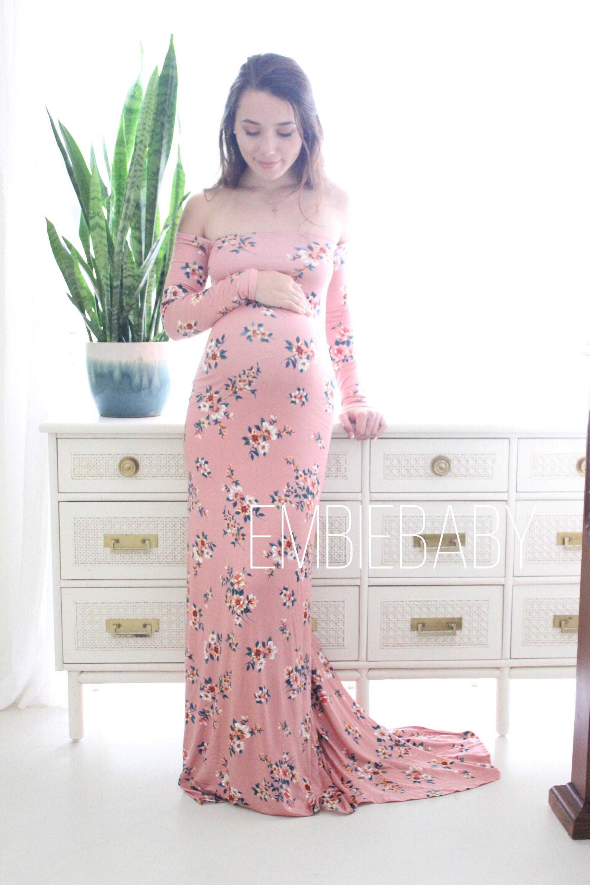 Maternity dress fitted baby shower maternity gown floral long Etsy