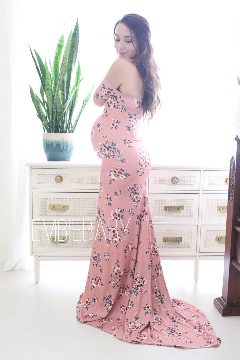 Maternity Dress Fitted Baby Shower Maternity Gown floral Long Etsy