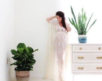 Maternity gown elegant bohemian sheer lace maternity kaftan baby shower maternity dress