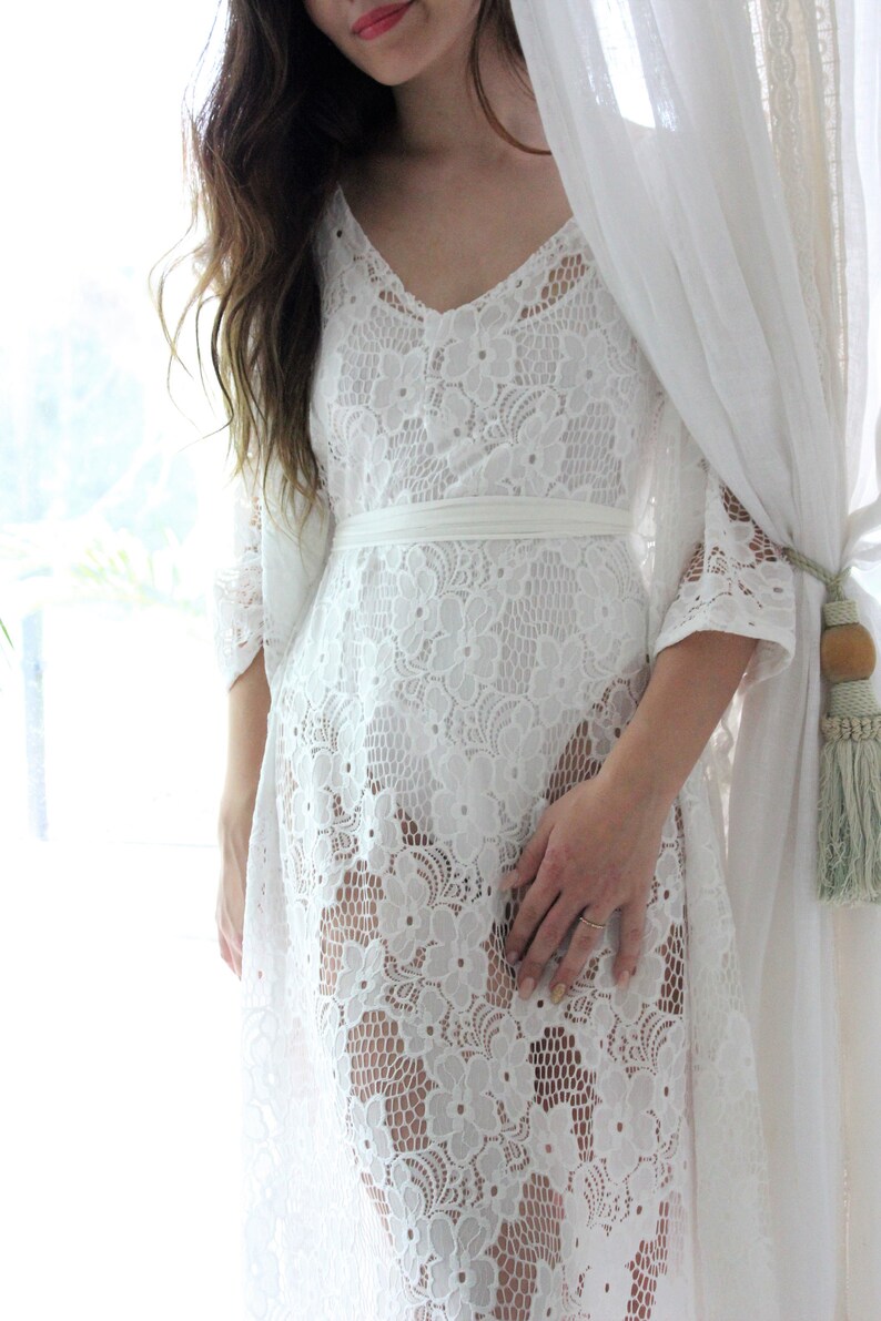 Wedding dress bohemian wedding gown lace boho dress beach wedding caftan wedding robe