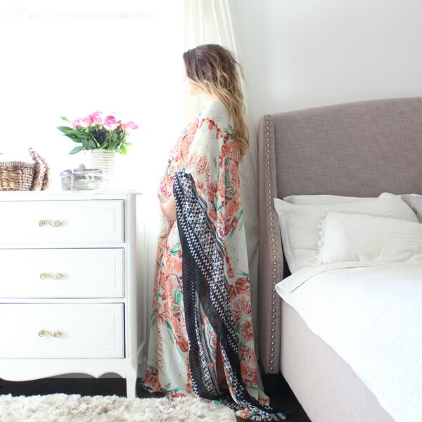 Embiebaby elegant bohemian chiffon maternity kaftan maternity dress- Lanai Print