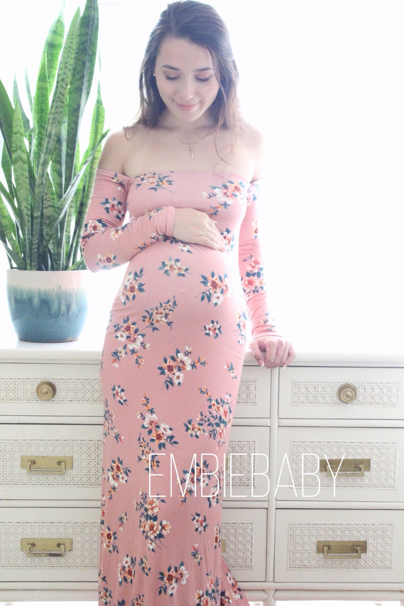 Maternity Dress Fitted Baby Shower Maternity Gown floral Long Etsy