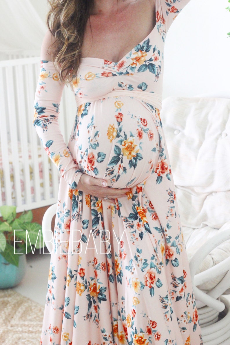 Baby shower dress special event bohemian Maternity dress for photo shootmaternity wedding babydoll sweetheart long sleeve