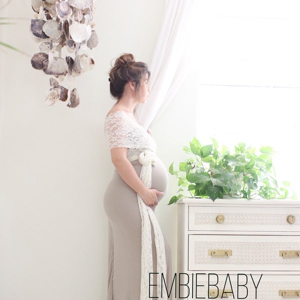 Maternity dress for baby shower lace maternity gown - fitted wrap dress