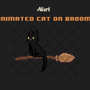 Retro Pixel animated cat on broom - Animated alert, Twitch