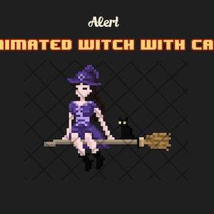 Retro Pixel animated Witch with cat - Animated alert, Twitch