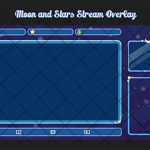 Blue Moon Stars Twitch Overlay - Webcam Chat Boxes, stream, streaming