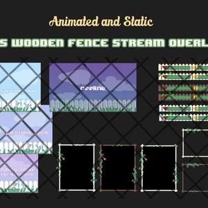 Retro Pixel Flowers Wooden Fence Twitch Overlay Set - Animated Starting, Ending, and BRB, Chat Boxes, Stream, streaming