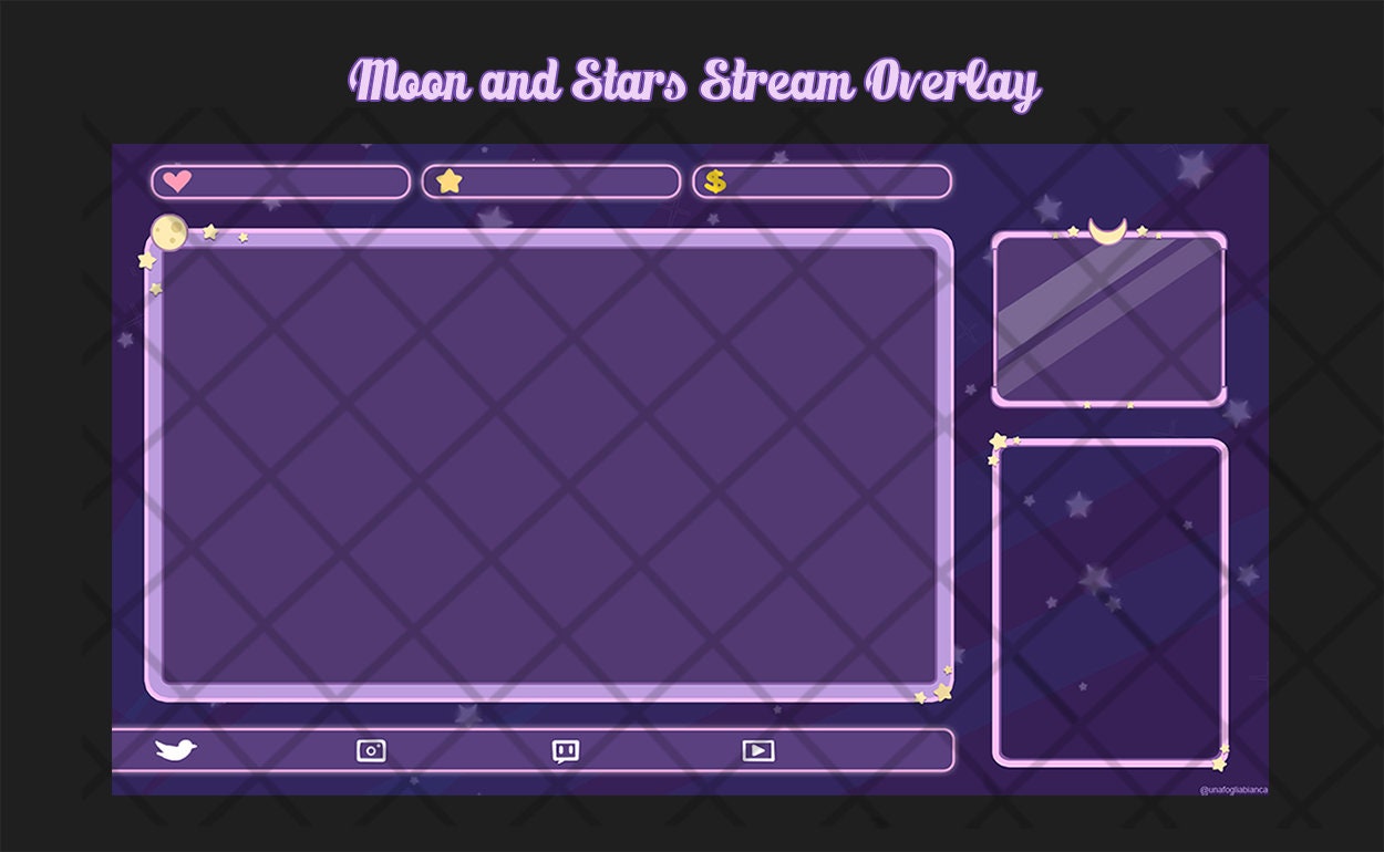 Purple Moon Stars Twitch Overlay cam Chat Boxes stream Etsy