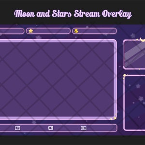 Purple Moon Stars Twitch Overlay - Webcam Chat Boxes, stream, streaming