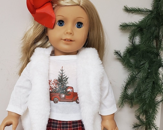 American made Winter 6-piece Little Red Truck Christmas outfit for any 18-inch doll
