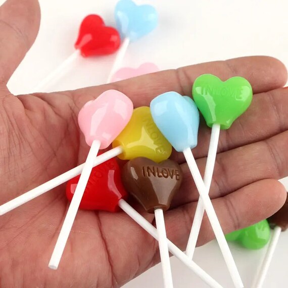 10 Piece set of Fake mini lollipops, Assorted Lollipop, Fake candy  lollipops, miniature stick lollipop sugar loaf resin cabochon