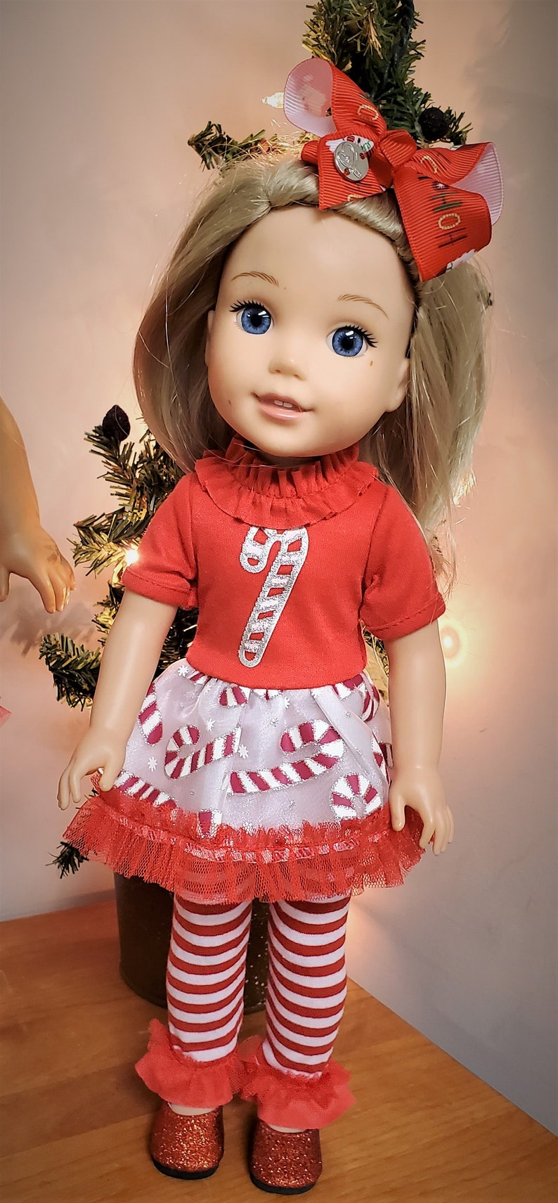 Matching Candy Cane Christmas Dress for the Wellie Wisher Doll | Etsy