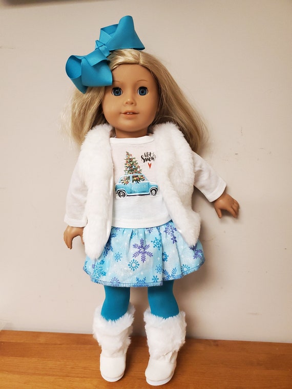 American made Winter 6-piece teal Christmas outfit any 18-inch doll